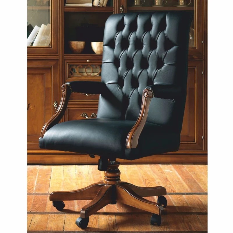 Casa Padrino Luxus Barock Chesterfield Leder Schreibtischstuhl Schwarz / Braun - Made in Italy