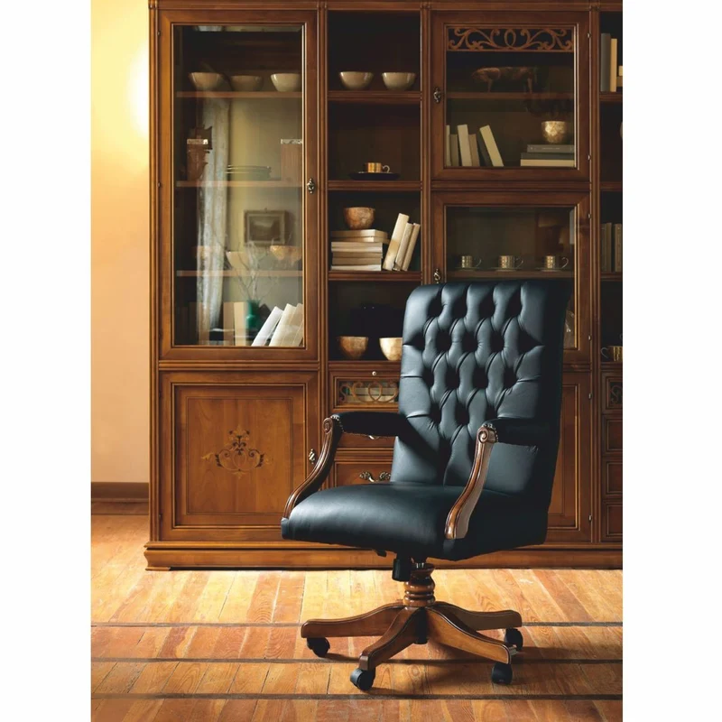 Casa Padrino Luxus Barock Chesterfield Leder Schreibtischstuhl Schwarz / Braun - Made in Italy