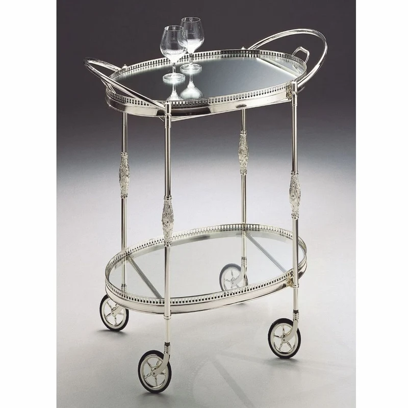 Casa Padrino Luxus Servierwagen mit abnehmbarem Tablett Silber - Made in Italy