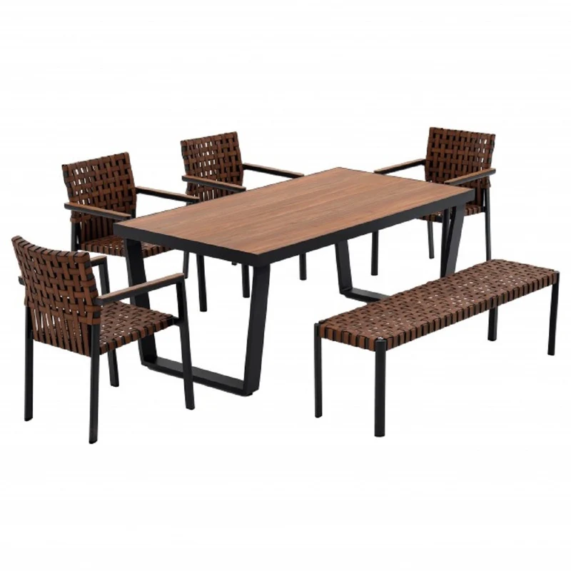 Casa Padrino Luxus Garten Möbel Set Braun / Grau - 1 Gartentisch & 4 Gartenstühle & 1 Gartenbank