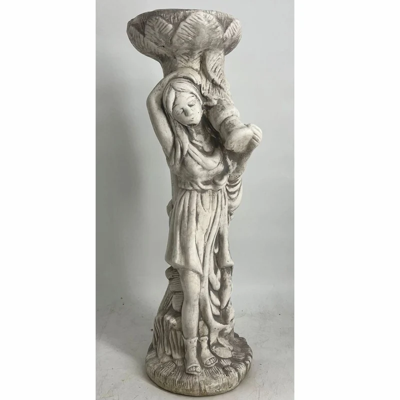 Casa Padrino Jugendstil Garten Deko Beton Skulptur Frau mit Blumentopf Grau H. 60 cm