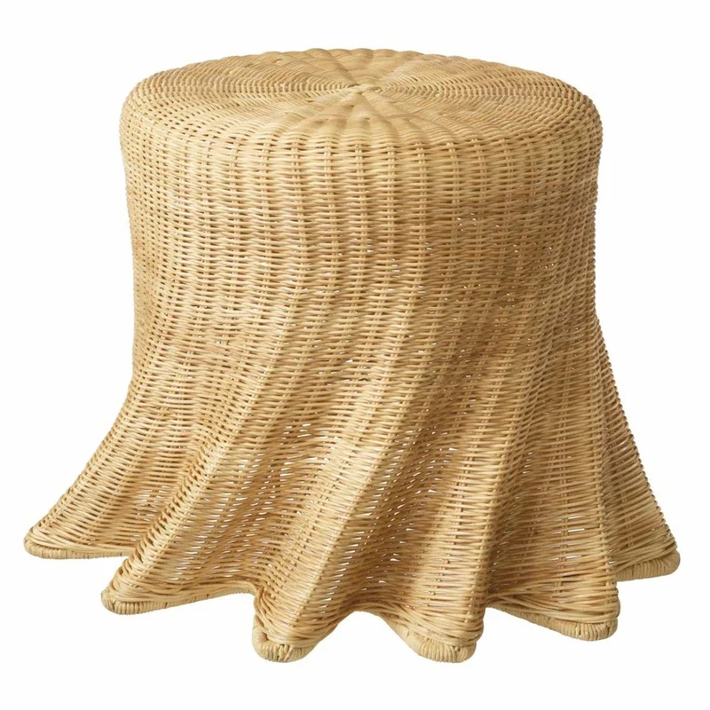 Casa Padrino Luxus Rattan Beistelltisch Naturfarben H. 46 cm - Luxus Möbel