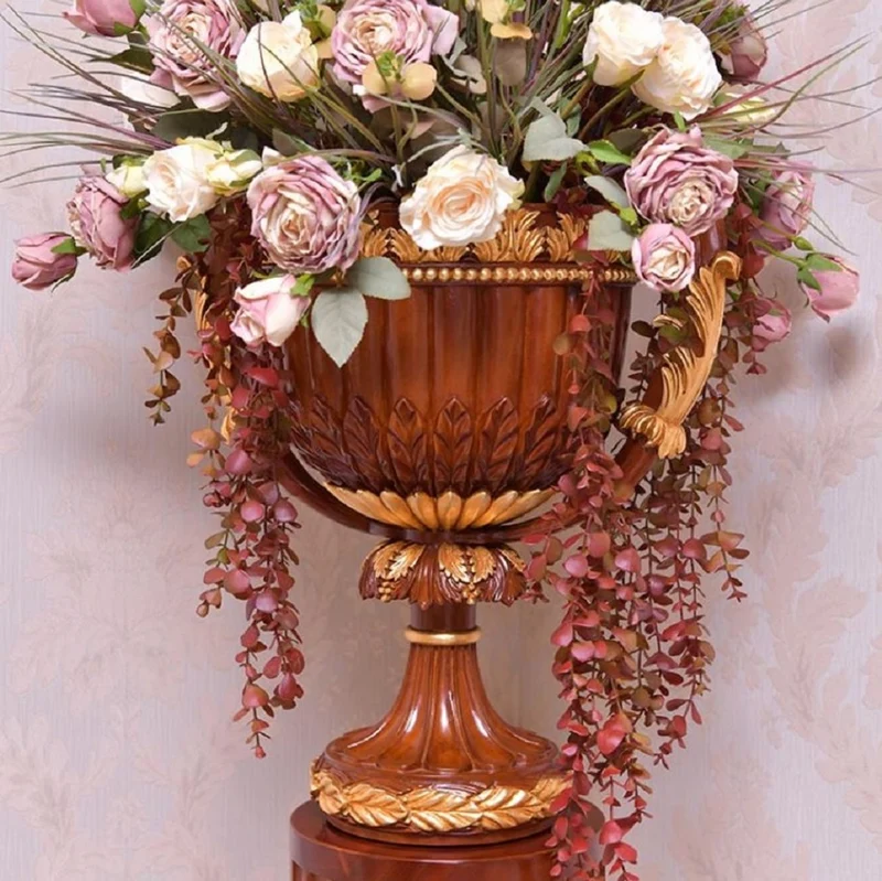 Casa Padrino Luxus Barock Deko Vase Braun / Gold H. 55 cm - Barockstil Massivholz Blumenvase - Made in Italy
