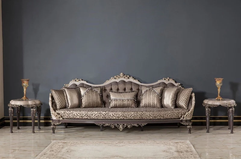 Casa Padrino Luxus Barock Beistelltisch Grau / Braun / Gold H. 60 cm - Barock Möbel