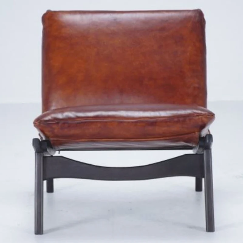 Casa Padrino Luxus Echtleder Sessel Braun / Anthrazit - Echtleder Möbel