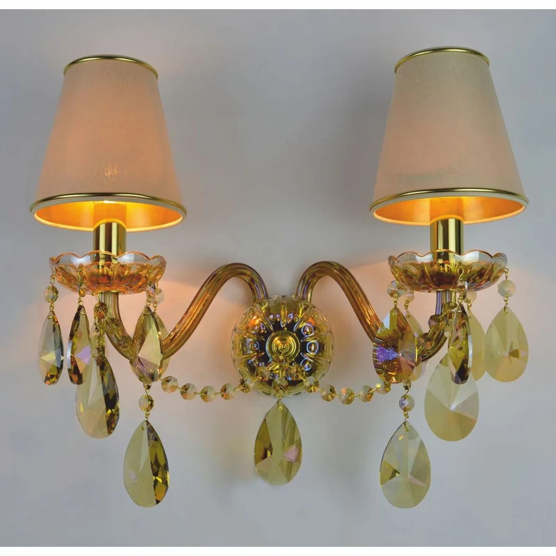 Casa Padrino Luxus Barock Kristall Doppel Wandleuchte Gold / Creme 38 x 20 x H. 25 cm - Barock Leuchten