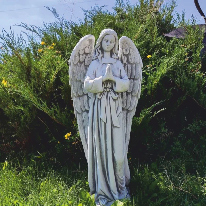 Casa Padrino Jugendstil Garten Deko Beton Skulptur Engel Grau H. 57 cm