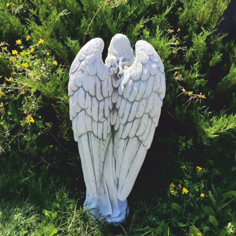 Casa Padrino Jugendstil Garten Deko Beton Skulptur Engel Grau H. 57 cm