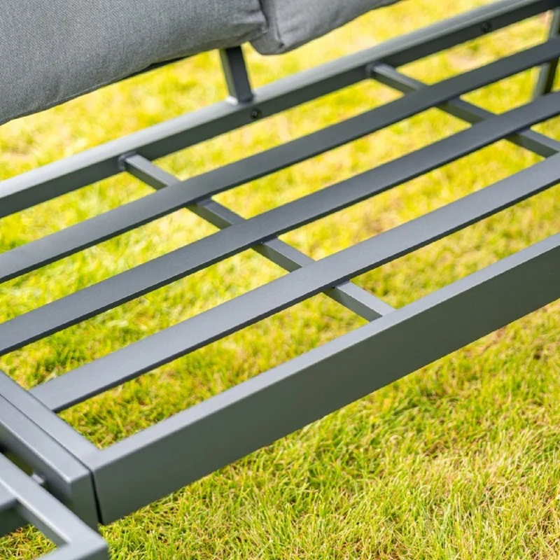 Casa Padrino Luxus Garten Möbel Set Grau - 1 Tisch & 1 Ecksofa & 1 Sitzbank & 1 Hocker