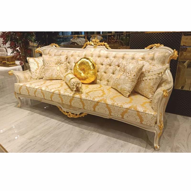 Casa Padrino Luxus Barock Wohnzimmer Sofa Gold / Weiß / Grau / Gold H. 239 cm - Barock Möbel