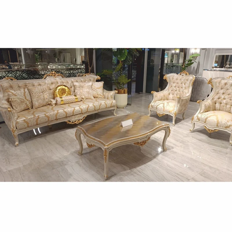 Casa Padrino Luxus Barock Wohnzimmer Sofa Gold / Weiß / Grau / Gold H. 239 cm - Barock Möbel