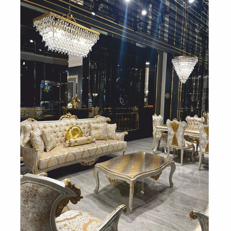 Casa Padrino Luxus Barock Wohnzimmer Sofa Gold / Weiß / Grau / Gold H. 239 cm - Barock Möbel