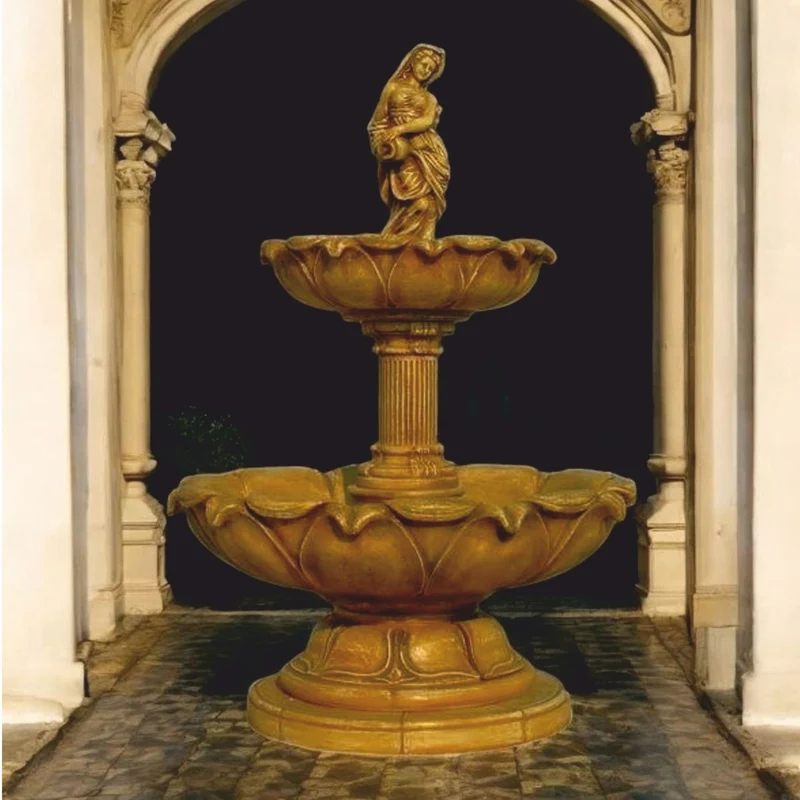 Casa Padrino Barock Springbrunnen Antik Beige Ø 145 x H. 215 cm - Prunkvoller Gartenbrunnen