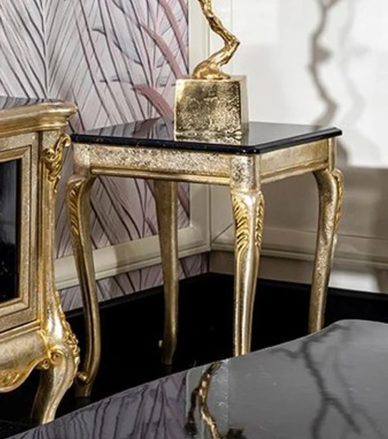 Casa Padrino Luxus Barock Beistelltisch Schwarz / Silber / Gold H. 60 cm - Barock Möbel