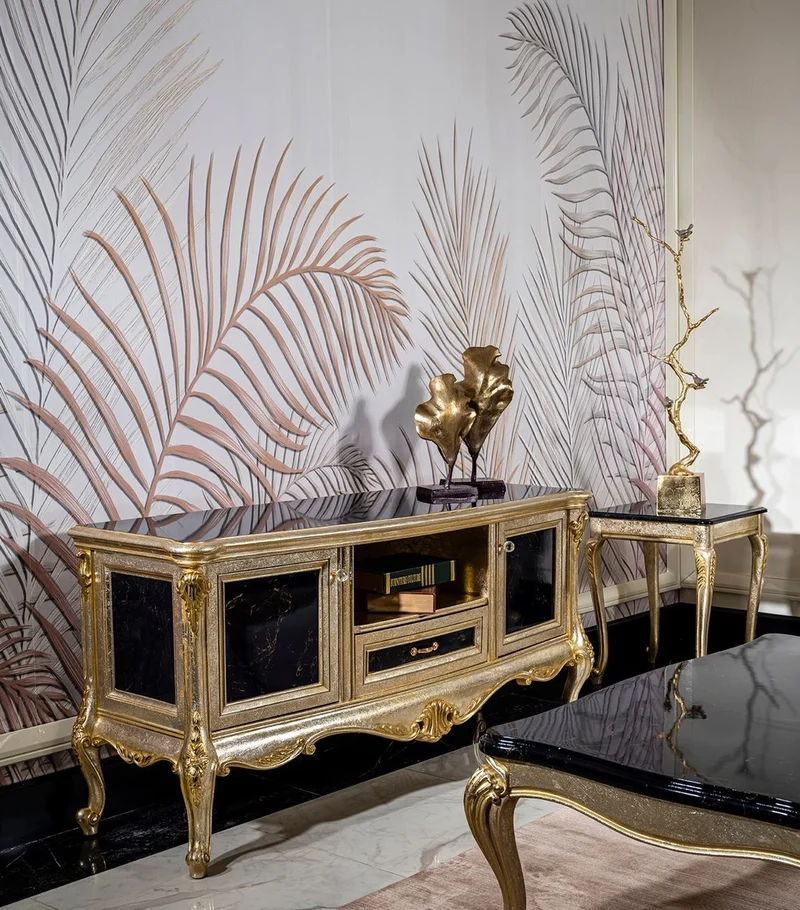 Casa Padrino Luxus Barock Beistelltisch Schwarz / Silber / Gold H. 60 cm - Barock Möbel