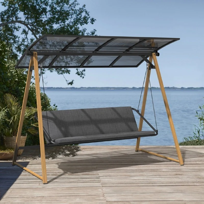 Casa Padrino Luxus Hollywood Schaukel Grau / Braun - Garten Schaukel mit Sonnendach