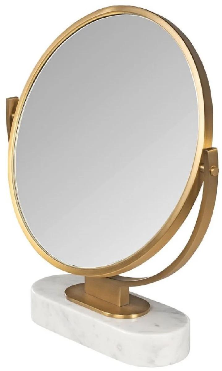 Casa Padrino Luxus Schminkspiegel Gold / Weiß H. 51 cm - Schminktisch Spiegel