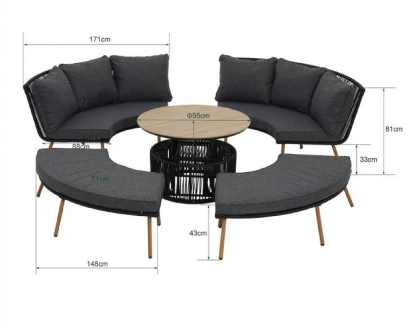 Casa Padrino Luxus Garten Möbel Set Grau / Naturfarben - 2 Gartensofas & 2 Gartenbänke & 1 Gartentisch