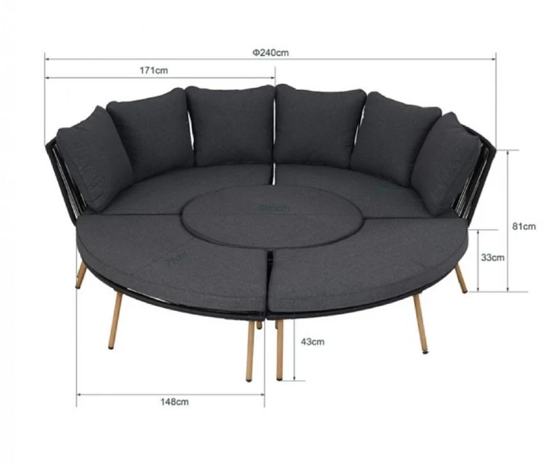 Casa Padrino Luxus Garten Möbel Set Grau / Naturfarben - 2 Gartensofas & 2 Gartenbänke & 1 Gartentisch
