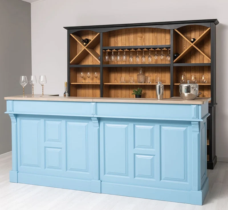 Casa Padrino Landhausstil Bar Theke Hellblau / Beige 240 cm - Landhausstil Barmöbel