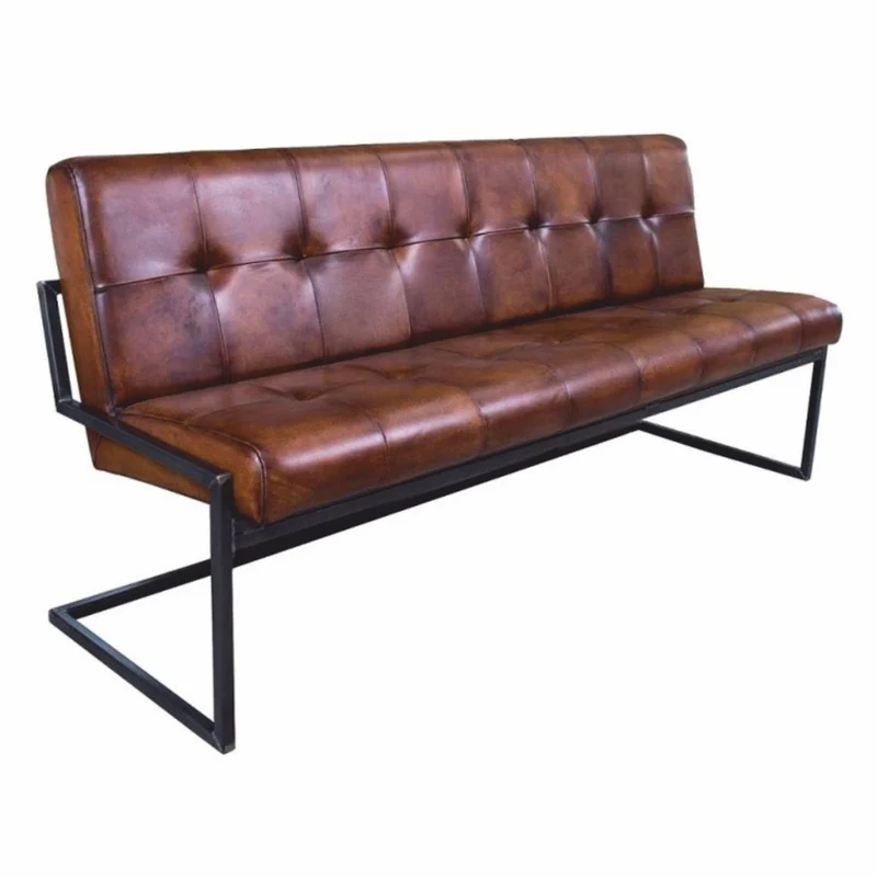 Casa Padrino Luxus Chesterfield Echtleder Sitzbank Braun / Schwarz 185 cm - Echtleder Möbel