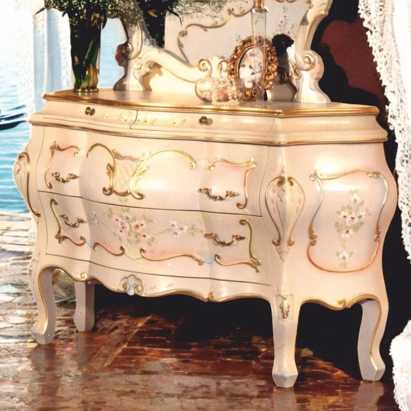 Casa Padrino Luxus Barock Schlafzimmer Kommode mit 4 Schubladen Elfenbein / Gold - Made in Italy