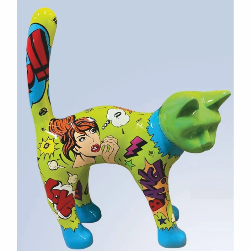 Casa Padrino XXL Deko Skulptur Katze Grün / Bunt 114 x H. 148 cm - Dekofigur