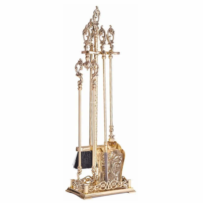 Casa Padrino Barock Kaminbesteck mit Ständer Gold H. 78 cm - Kamin Zubehör