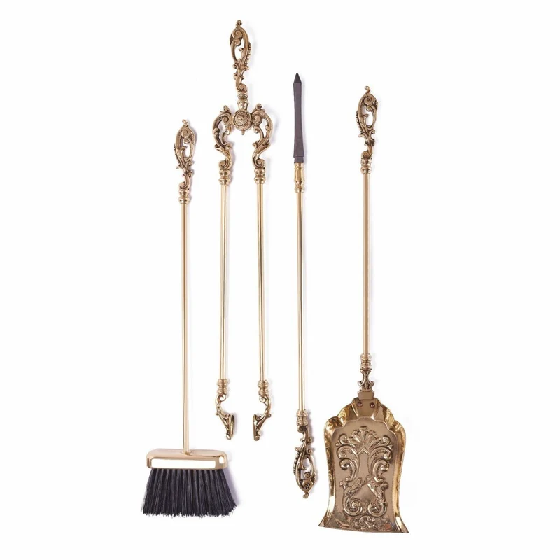Casa Padrino Barock Kaminbesteck mit Ständer Gold H. 78 cm - Kamin Zubehör