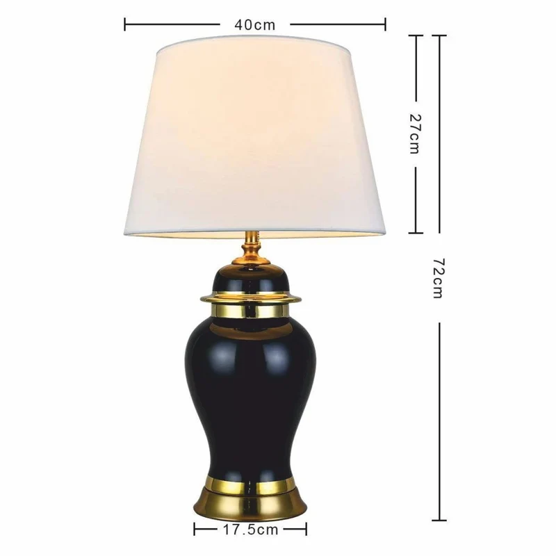 Casa Padrino Luxus Keramik Tischleuchte Schwarz / Gold / Weiß Ø 40 x H. 72 cm
