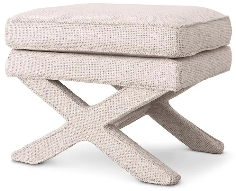 Casa Padrino Luxus Hocker Cremeweiß - Rechteckiger Sitzhocker - Kreuzhocker - Luxus Möbel