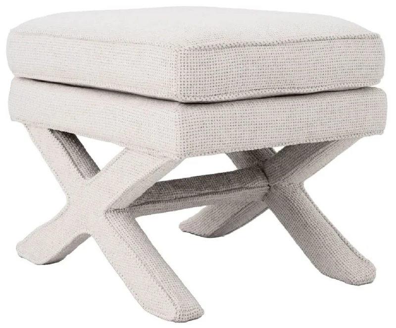 Casa Padrino Luxus Hocker Cremeweiß - Rechteckiger Sitzhocker - Kreuzhocker - Luxus Möbel