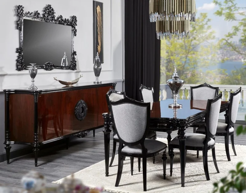 Casa Padrino Luxus Barock Sideboard mit Wandspiegel Schwarz / Dunkelbraun - Barock Möbel