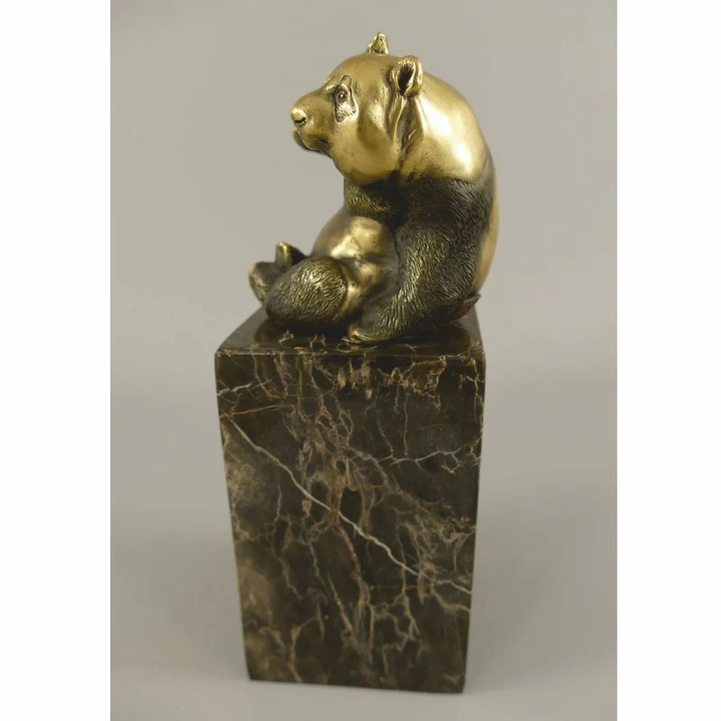 Casa Padrino Bronze Skulptur Panda Bär Gold / Schwarz H. 21 cm - Bronzefigur