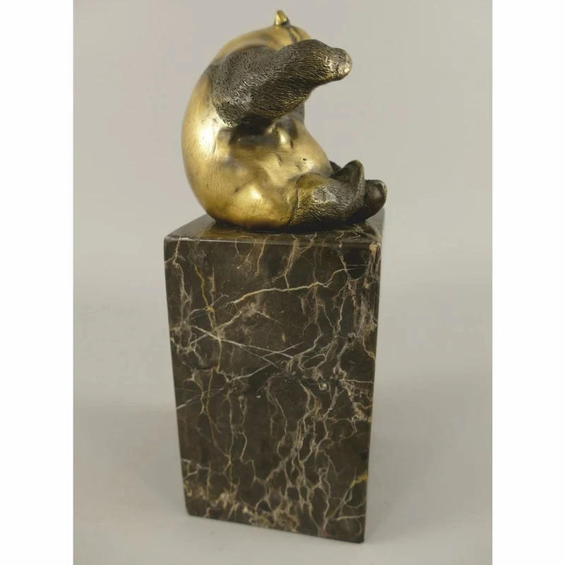 Casa Padrino Bronze Skulptur Panda Bär Gold / Schwarz H. 21 cm - Bronzefigur