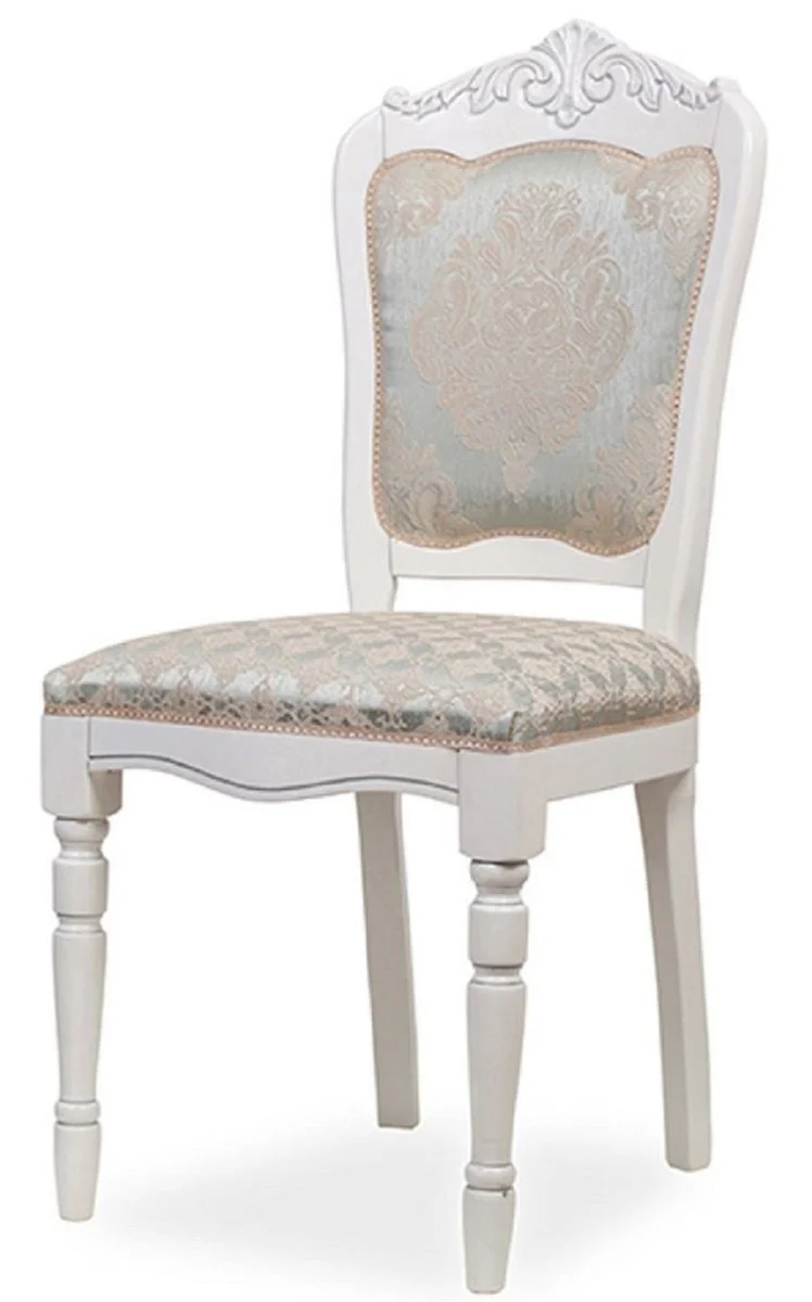 Casa Padrino Luxus Barock Esszimmer Stuhl 8er Set Silber / Beige / Weiß H. 104 cm - Barock Esszimmer Möbel