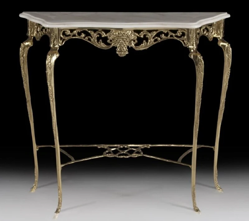 Casa Padrino Luxus Barock Konsole mit Marmorplatte Gold / Creme 99 x H. 85 cm - Barock Möbel