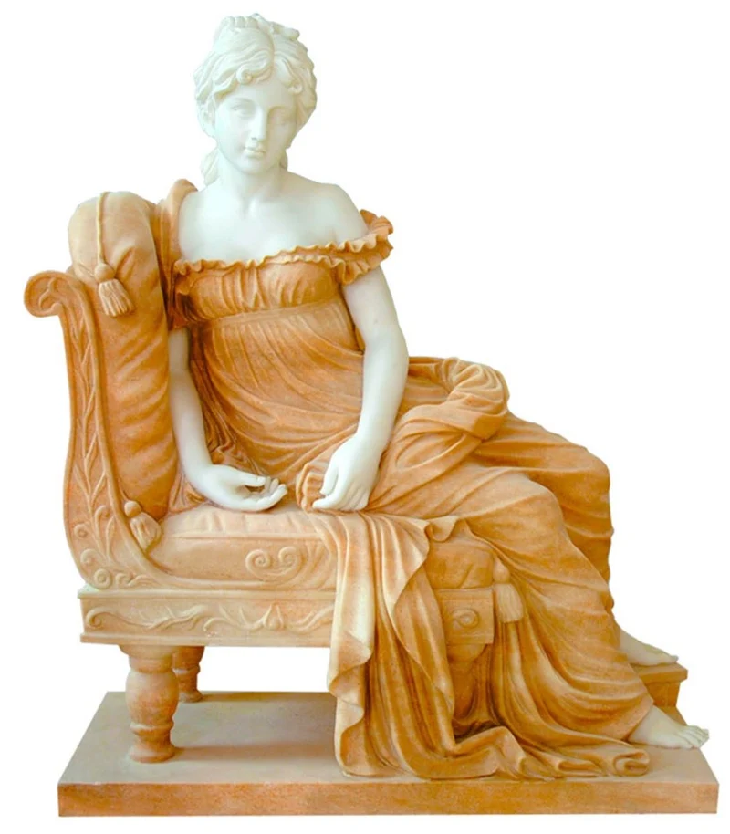 Casa Padrino Luxus Barock Marmor Skulptur Dame Weiß / Beige 110 x H. 125 cm