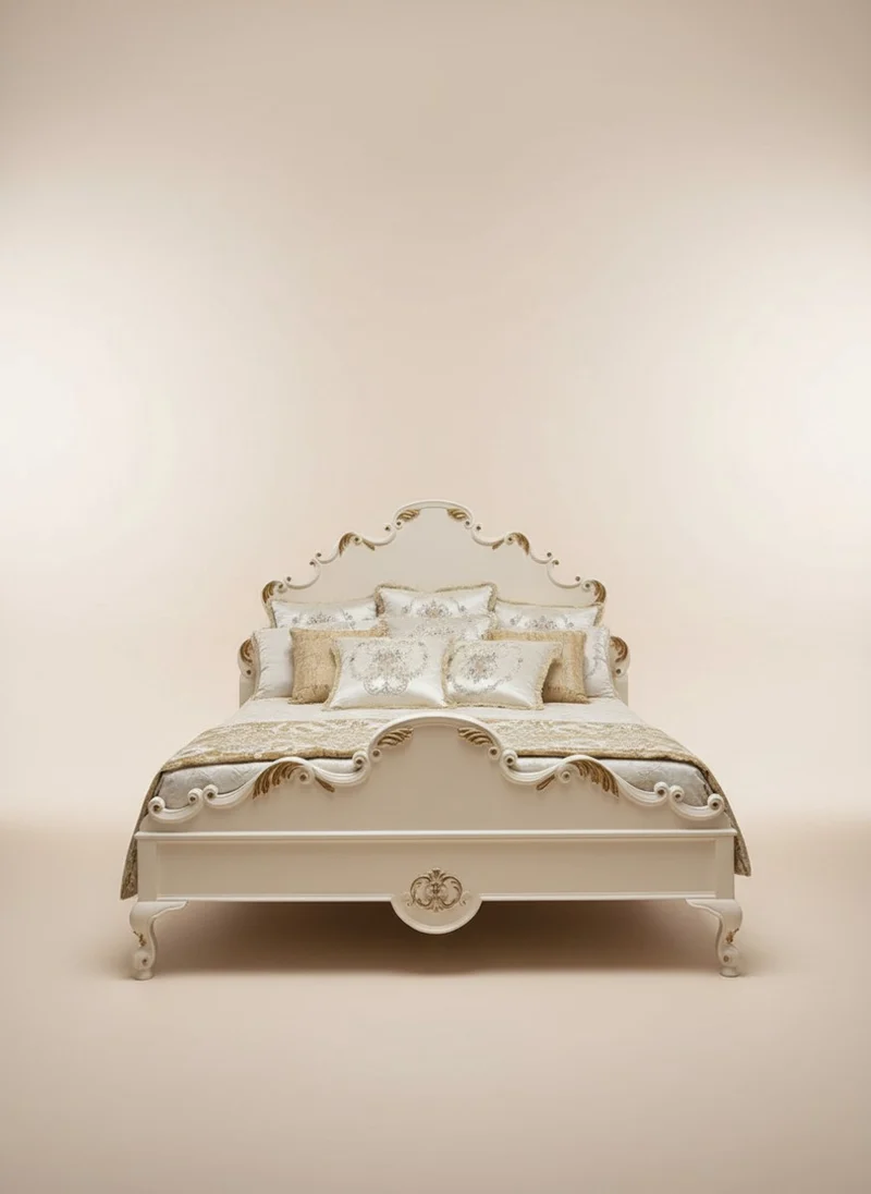 Pompöös by Casa Padrino Luxus Barock Doppelbett Provence Creme / Gold - designed by Harald Glööckler