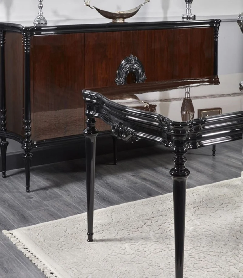Casa Padrino Luxus Barock Esstisch Schwarz 220 cm - Prunkvolle Barock Esszimmer Möbel