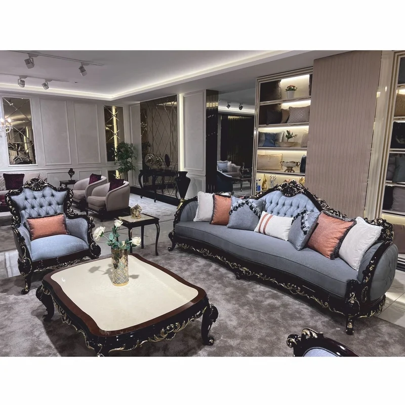 Casa Padrino Luxus Barock Wohnzimmer Sessel Hellblau / Dunkelbraun / Gold - Barock Möbel