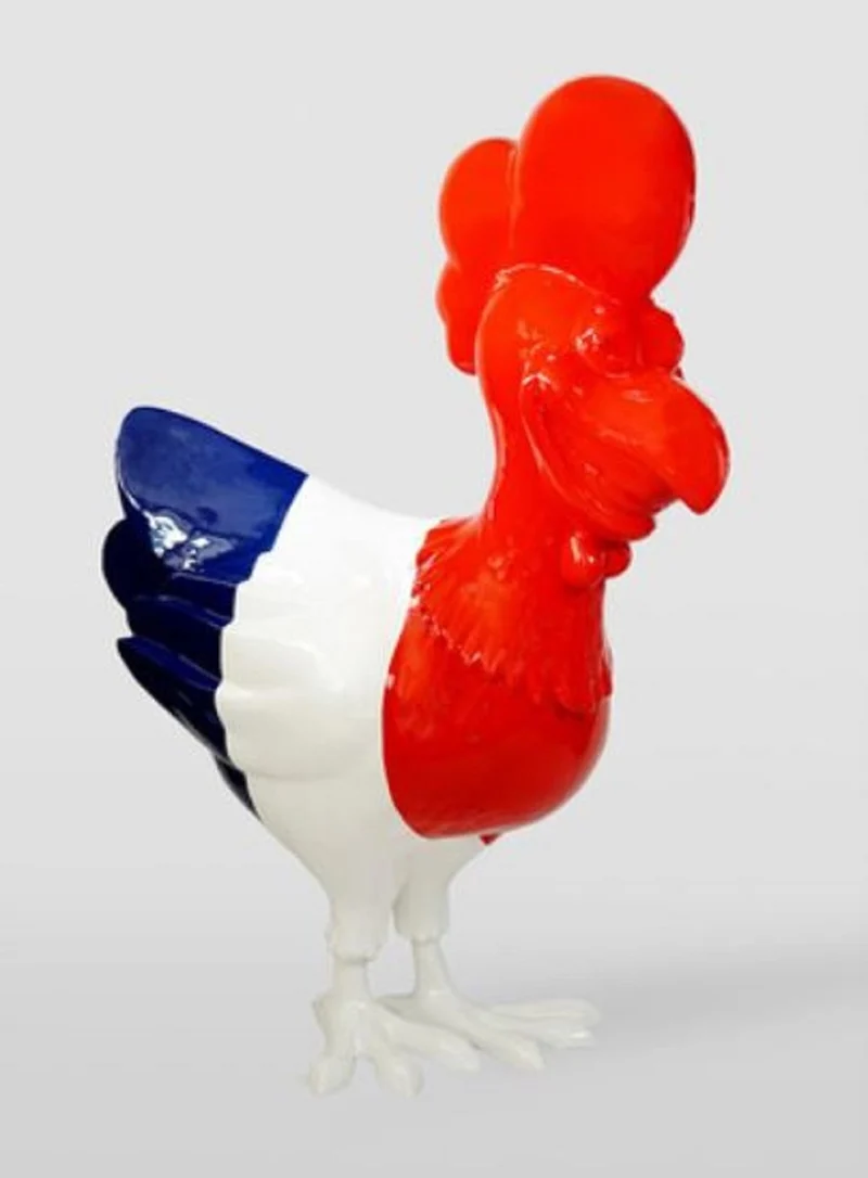 Casa Padrino XXL Deko Skulptur Hahn Rot / Weiß / Blau H. 190 cm - Riesiege Garten Deko Figur