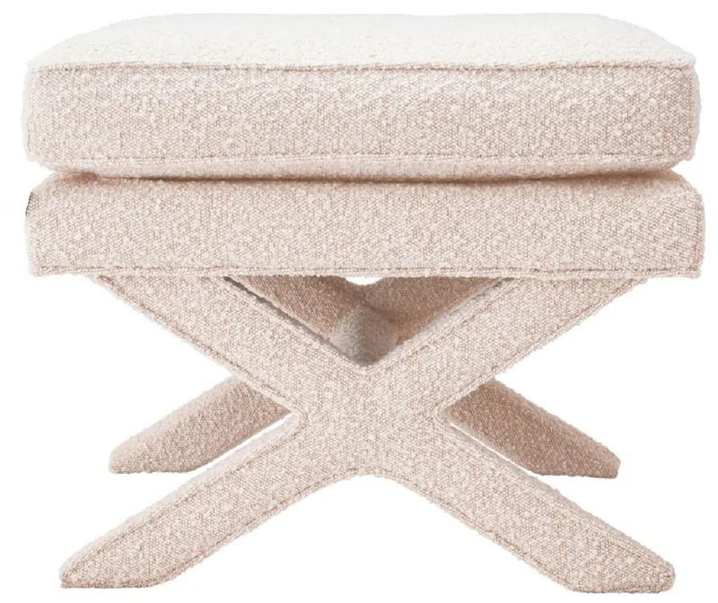 Casa Padrino Luxus Hocker Creme - Rechteckiger Sitzhocker - Kreuzhocker - Luxus Möbel