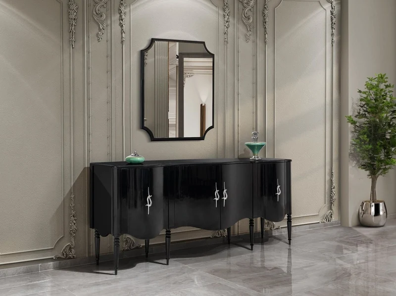 Casa Padrino Luxus Barock Sideboard mit Wandspiegel Schwarz / Silber - Barock Möbel