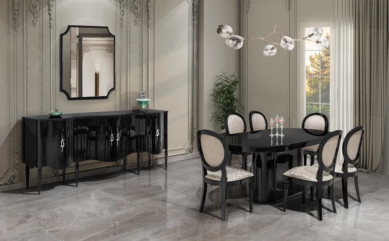 Casa Padrino Luxus Barock Sideboard mit Wandspiegel Schwarz / Silber - Barock Möbel