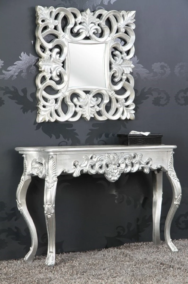 Casa Padrino Barock Konsole Silber 85 cm - Barockstil Konsolentisch - Barock Möbel