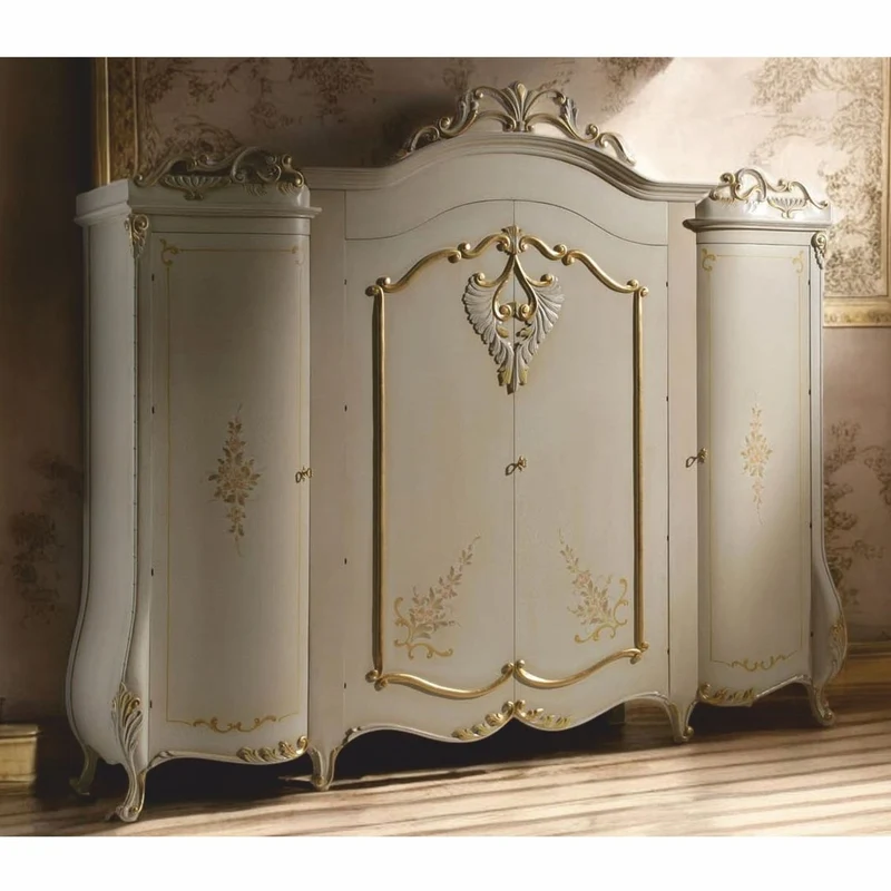Casa Padrino Luxus Barock Schlafzimmerschrank mit 4 Türen Creme / Gold 300 cm - Made in Italy