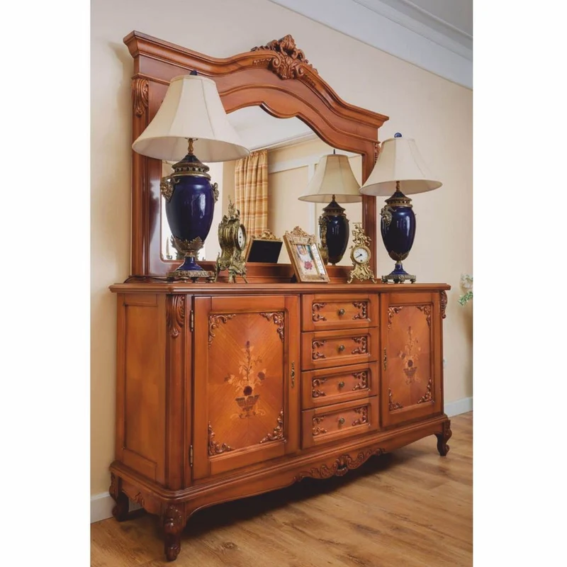 Casa Padrino Luxus Barock Sideboard mit Spiegel Braun - Esszimmer Möbel im Barockstil