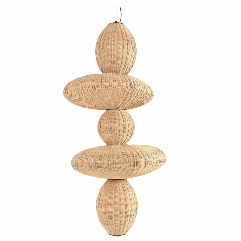 Casa Padrino Luxus Rattan LED Hängeleuchte Naturfarben H. 147 cm - Luxus Pendelleuchten