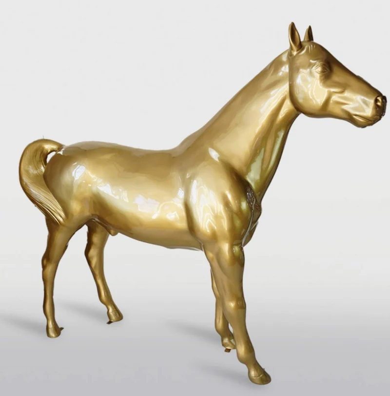 Casa Padrino XXL Deko Skulptur Pferd Gold 245 cm - Lebensgroße Garten Figur